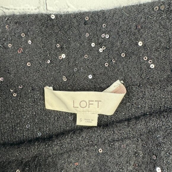 NWT Loft black sequin embroidered pull on knit midi skirt size S - Picture 5 of 10